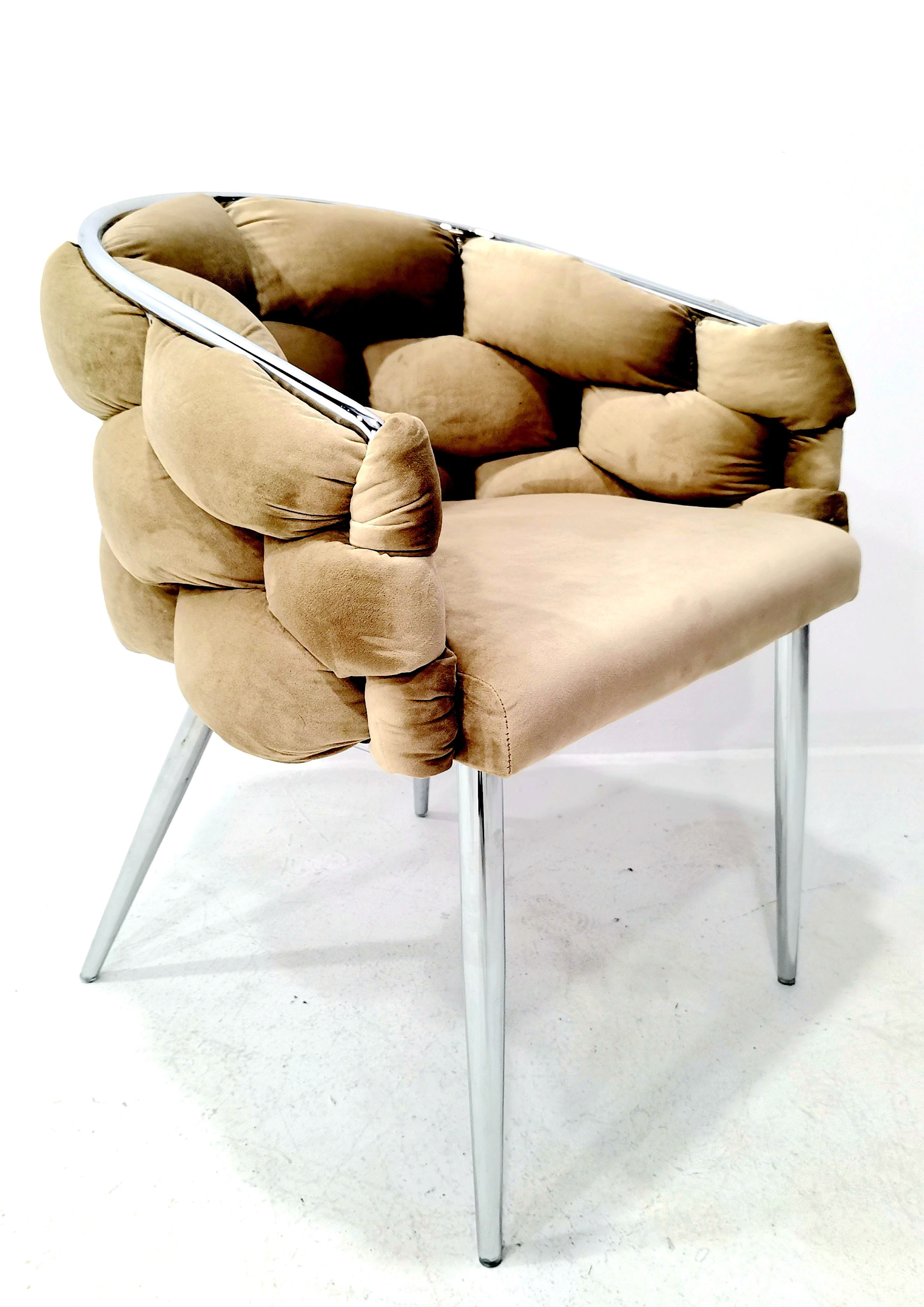 Sessel Polsterstuhl Samtbezug gepolsterter Esszimmerstuhl Metallfuß beige